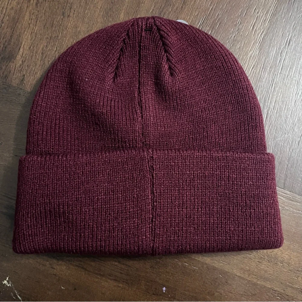 ALO Yoga Burgundy Knit Beanie with White Embroidered Logo